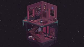 A witch sits alone in her cottage in space