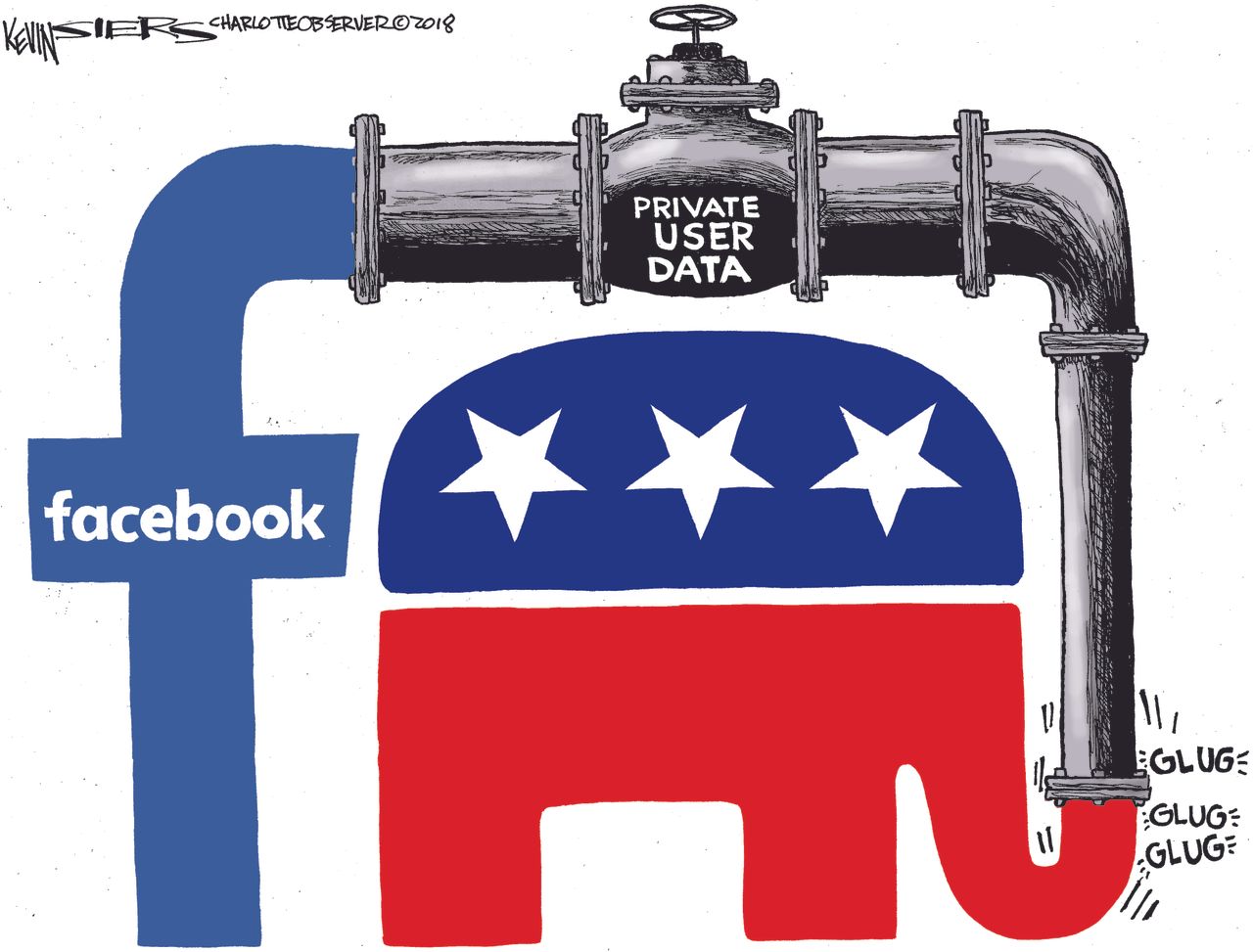 Political cartoon U.S. Facebook data harvesting Cambridge Analytica GOP