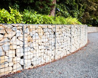 retaining wall made from stone filled gabions