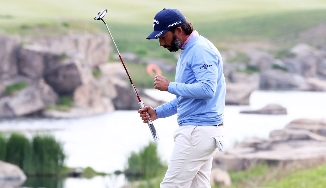 Pablo Larrazabal fist pumps after picking up his eighth DP World Tour title