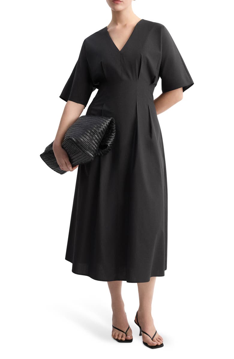 Pleated Flare Midi Dress