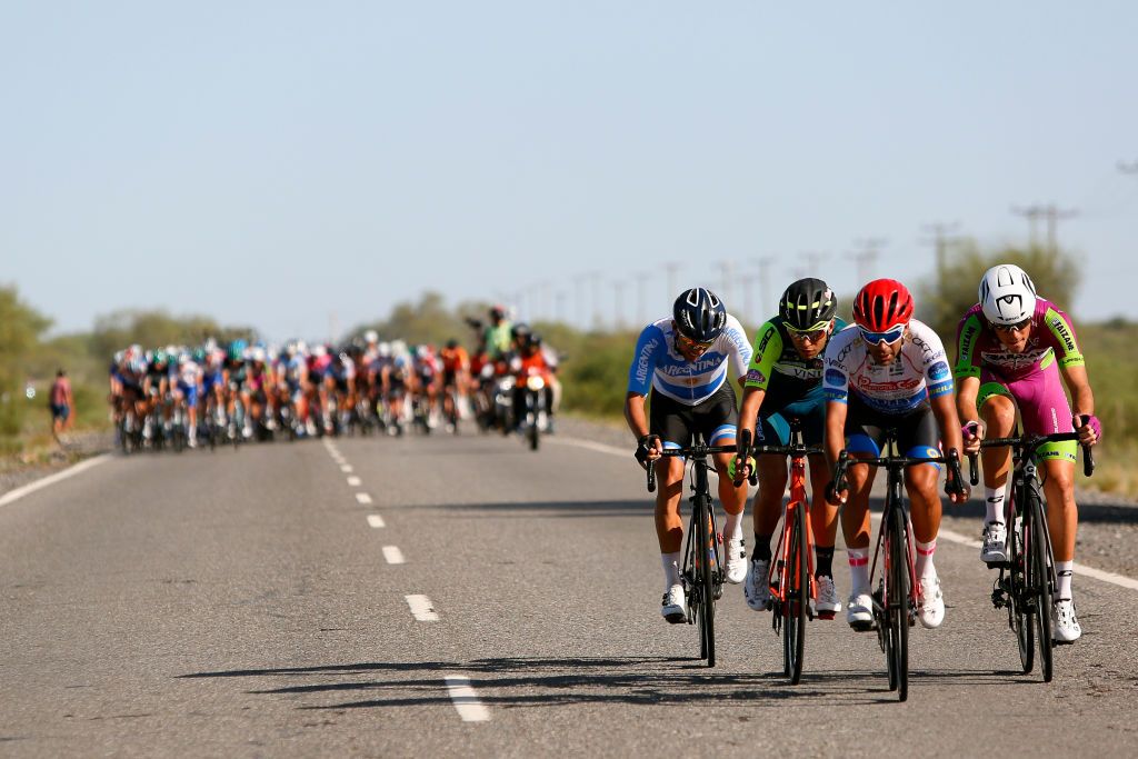 The second breakaway of four riders: Mirco Maestri&nbsp;(Bardiani CSF Faizane&rsquo;), Andrea Di Renzo (Vini Zabu' KTM), Laureano Rosas (Puertas de Cuyo), Agustin Fraysse (Argentina)