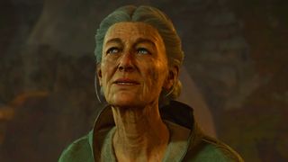 Baldur's Gate 3 screenshot showing Auntie Ethel, an older woman with tied-back graying hair