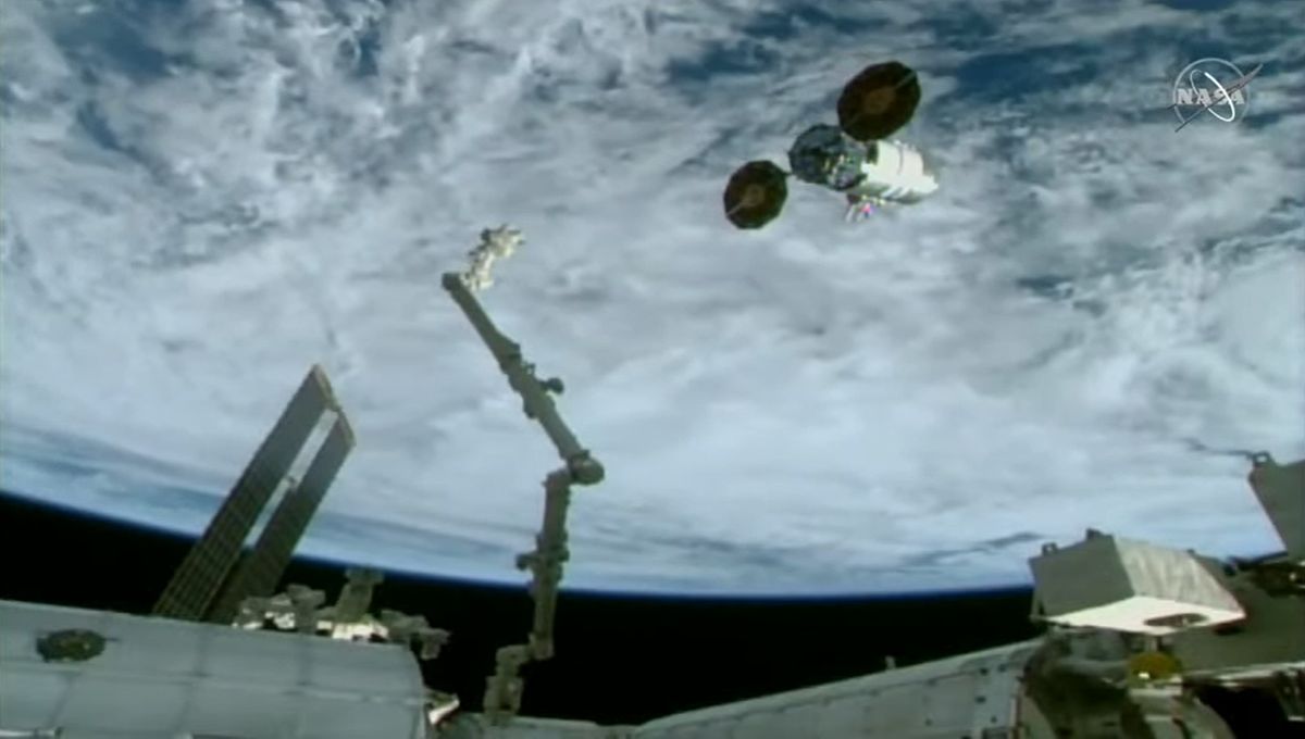 Northrop Grumman Cygnus cargo ship departs space station to conduct experiment i..
