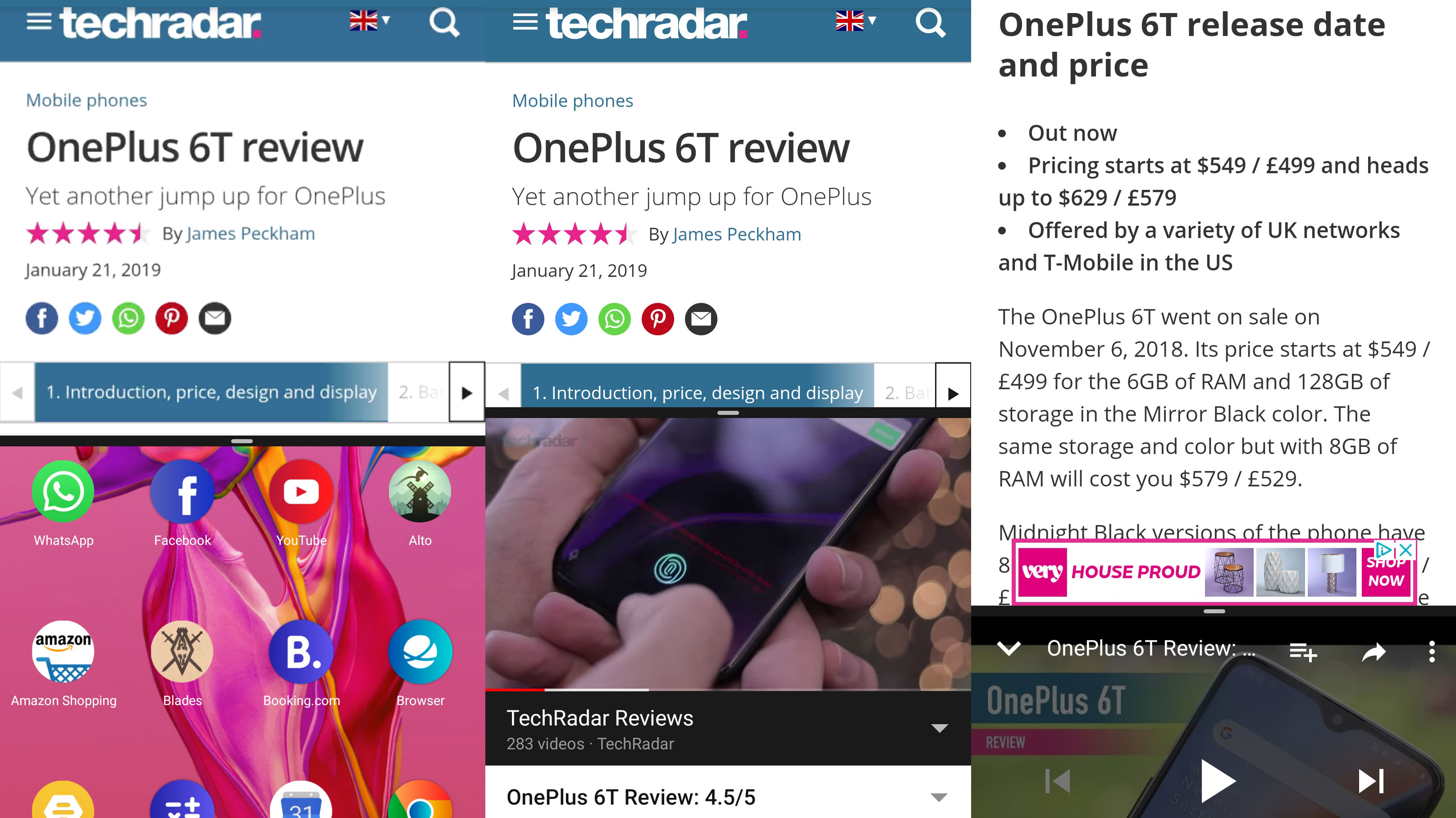 In the left image we've opened one app, in the middle we've opened a second underneath, and in the third we've resized the apps to see more of the text. Image credit: TechRadar