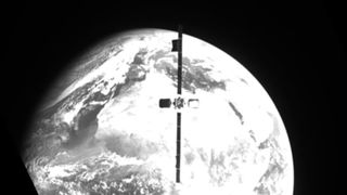 This view from Northrop Grumman's MEV-2 spacecraft shows the IS-10-02 satellite as it approaches to dock.