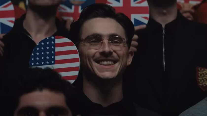 Timothee Chalamet smiling in Marty Supreme