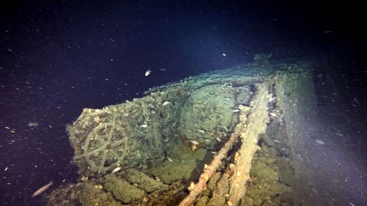 An underwater submarine wreck
