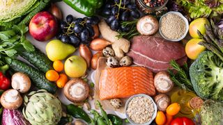 Assortment of healthy food for clean eating flexitarian mediterranean diet 