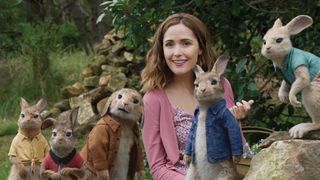 Rose Byrne as Bea with her rabbit friends. A whole host of techniques were used for rabbit stand-ins