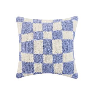 A broken checked lavender throw pillow