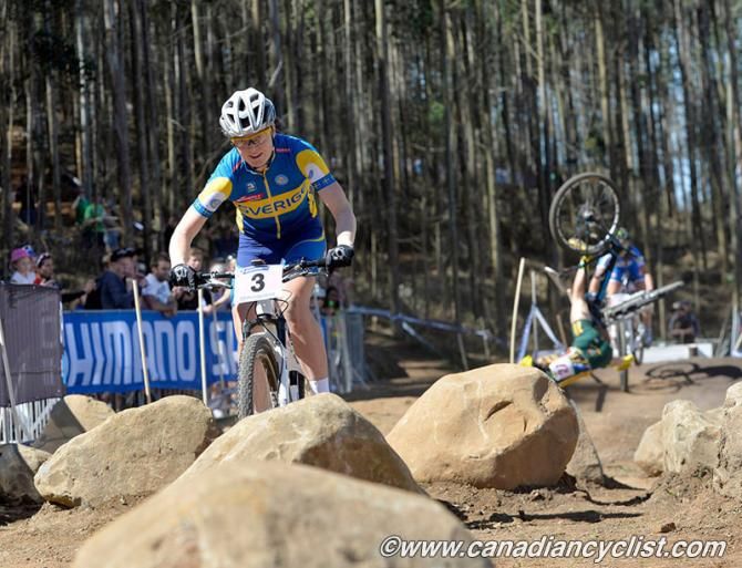 Alexandra Engen (Sweden) clears the rocks easily, but the rider behind does not