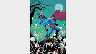 Superman and Supergirl versus skeletons.