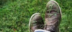 EBHENJ Mans shoes covered in freshly mown grass