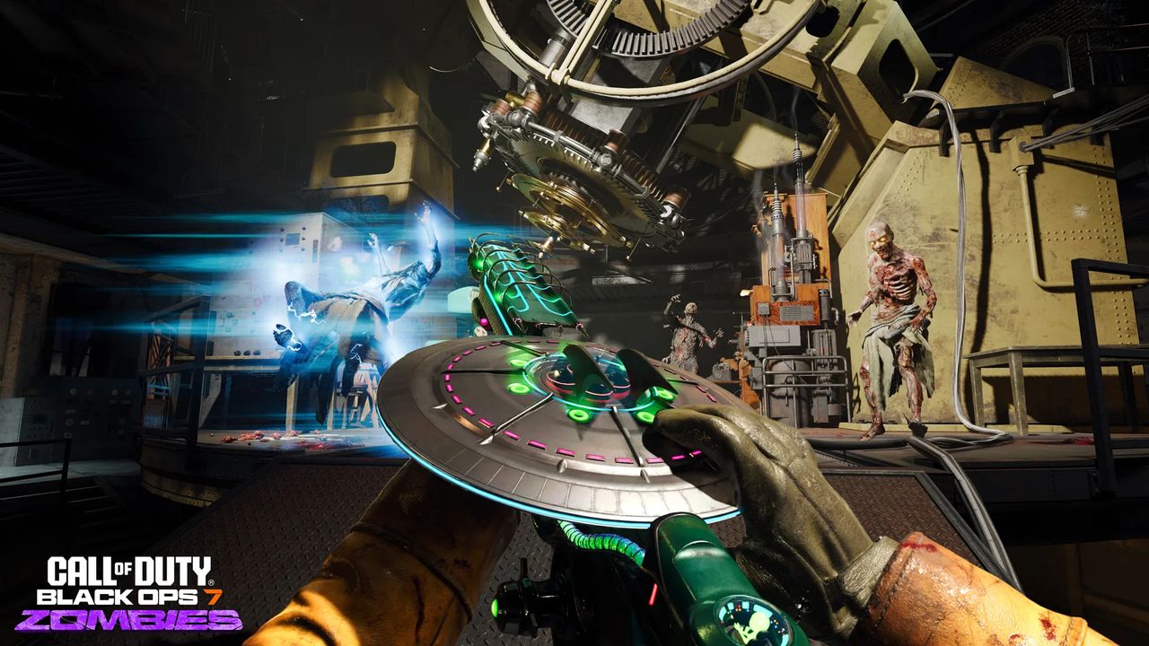 Black Ops 7 Season 1: A player reloading the LGM-1 Wonder Weapon while fighting zombies in an enclosed space.