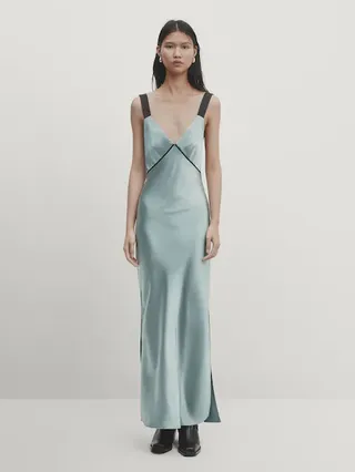 Satin Dress With Contrast Details - Studio
