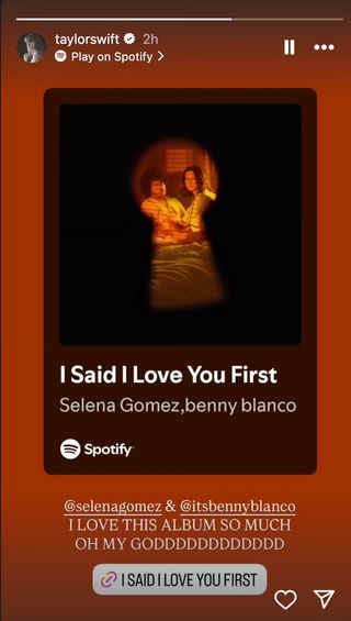 Taylor Swift supported Selena Gomez's new album, I Said I Love You First, on Instagram.