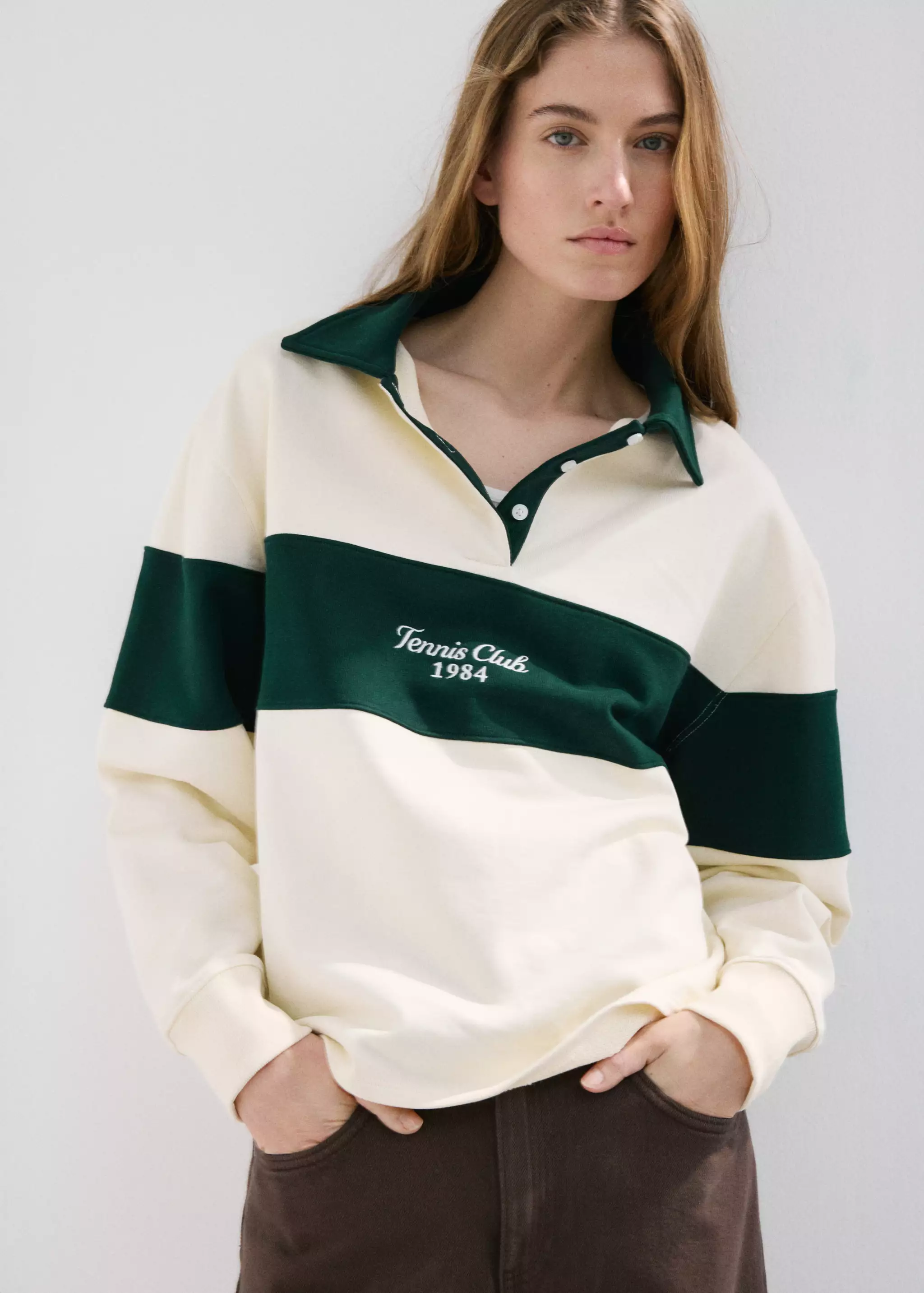 Sweatshirt With Polo Collar and Embroidered Message - Women | Mango Usa