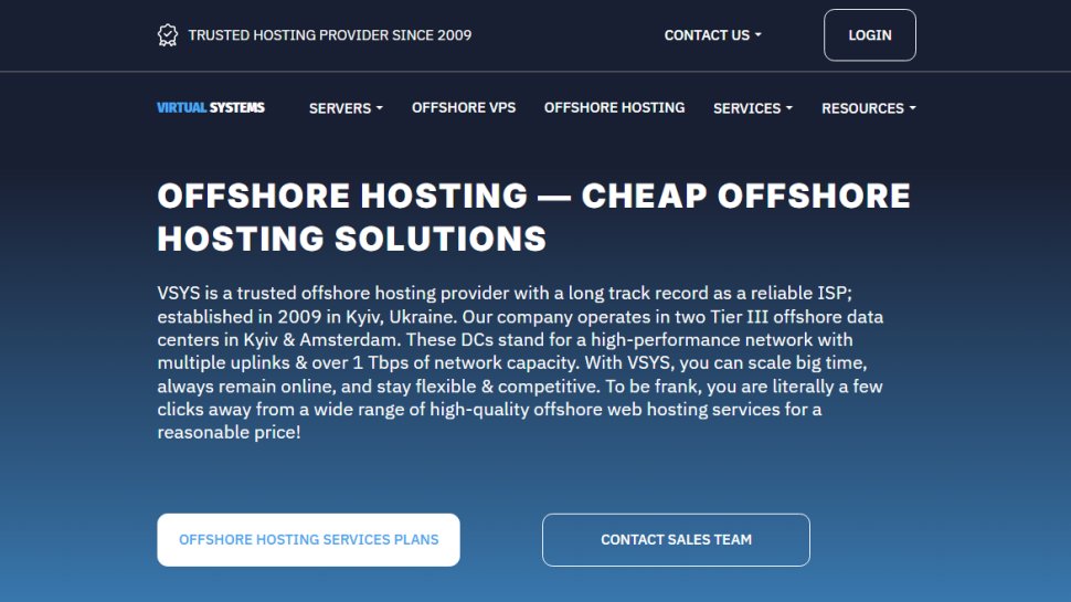 Website screenshot of VSYS (August, 2025)