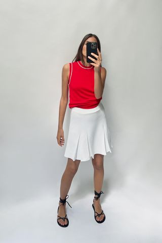 Zara, Basic Knit Top With Contrasting Piping