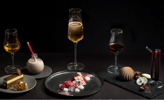 Drinks served in glasses and desserts