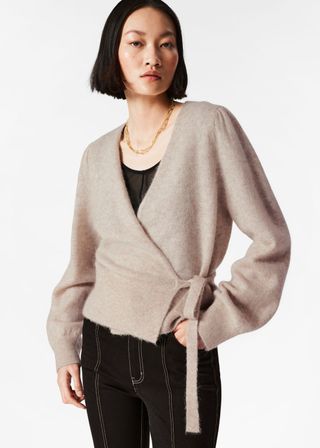 Mohair-Blend Knitted Wrap Cardigan