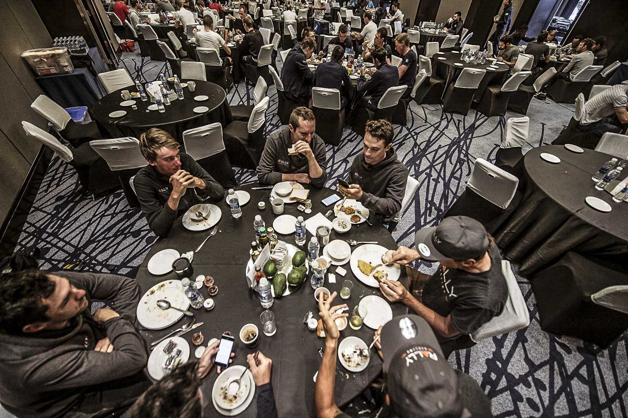 It's breakfast time and all the teams share the banquet hall - But, whilst the muesli's a popular choice the avocados are looking a little left out.