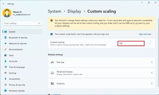 Screen custom scaling setting