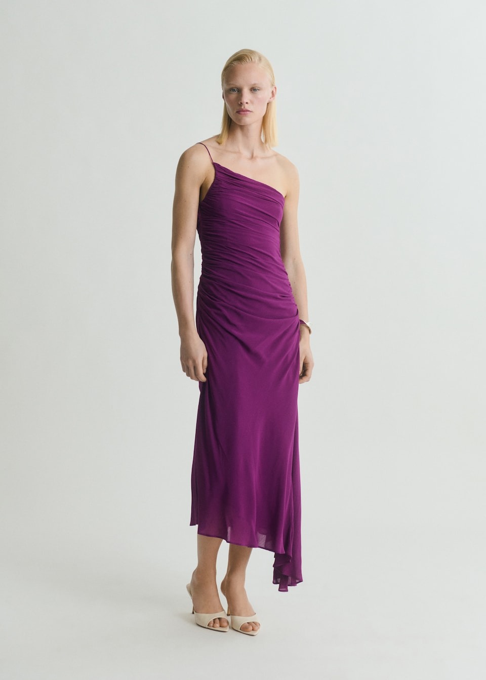 MANGO, Asymmetrical Dress With Gathered Sides 