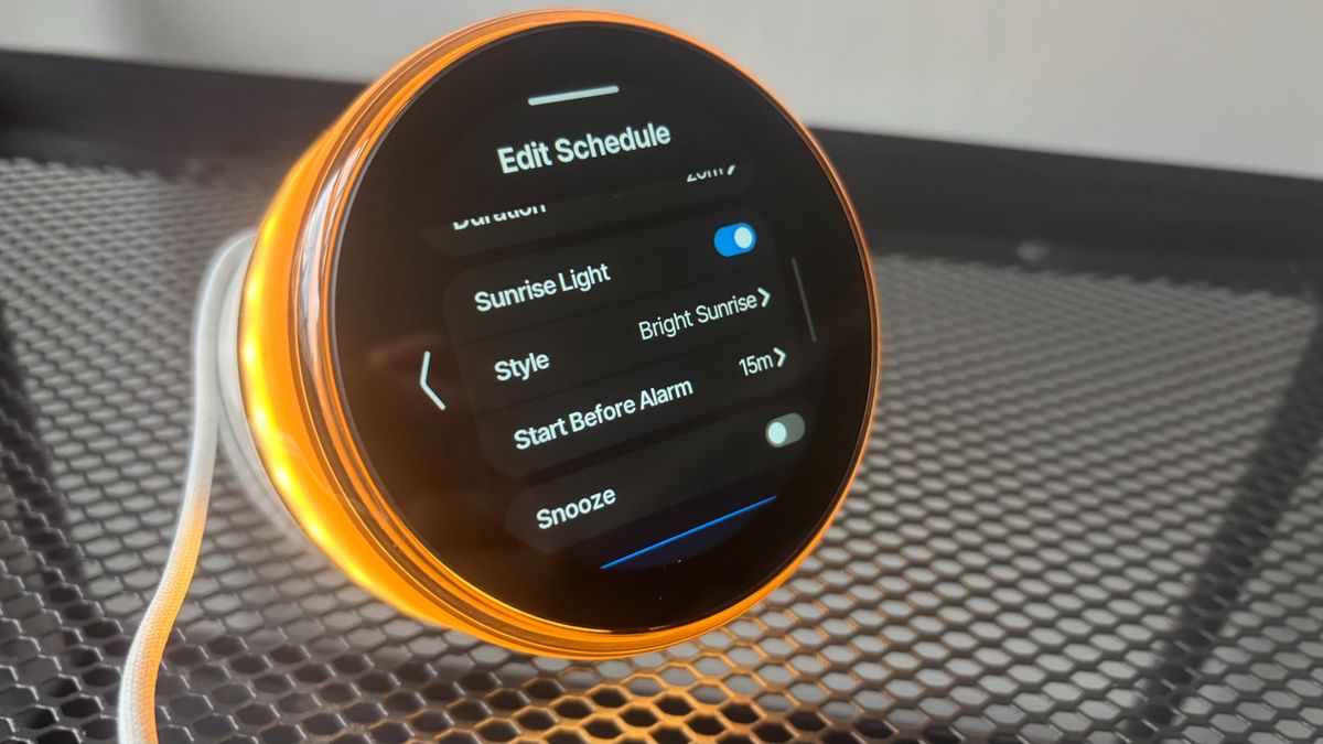 The sunrise set-up screen on the Ambient Dreamie alarm.