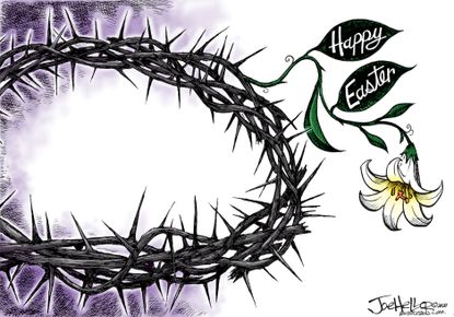 Editorial Cartoon U.S. Happy Easter sacrifice Christ coronavirus