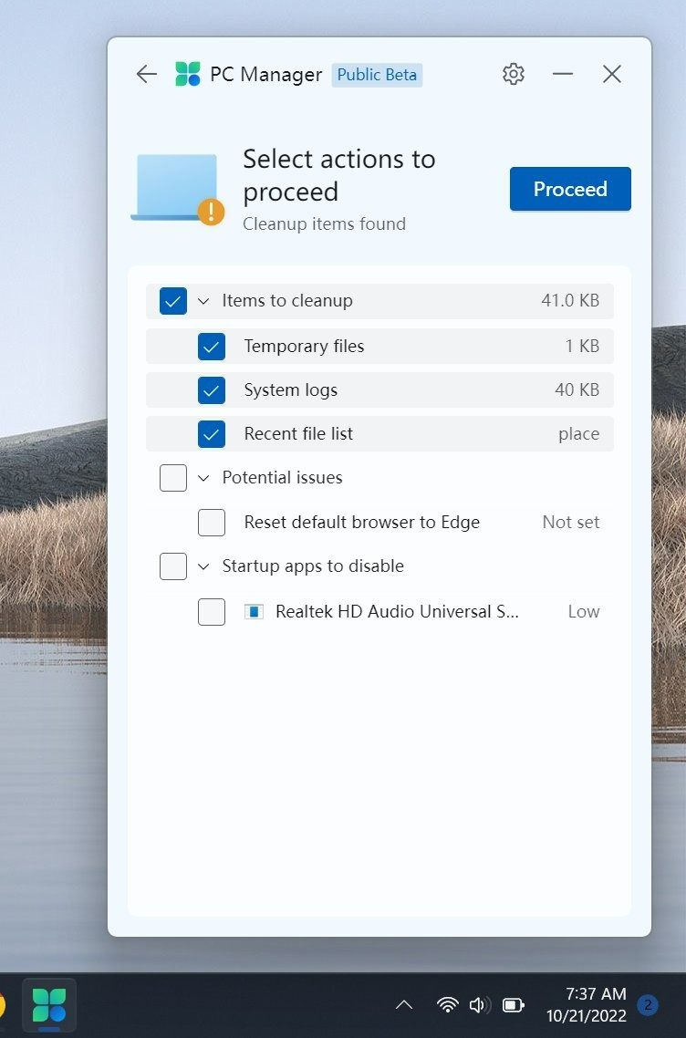 PC Manager app on Windows