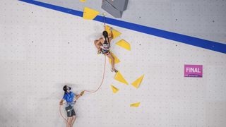 Brooke Raboutou of USA in the women's sports climbing lead final during the Tokyo 2020 Olympic Games at Aomi Urban Sports Park in Tokyo