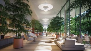Plant-filled library in the lobby of Eighty Seven Park, Miami, by Renzo Piano
