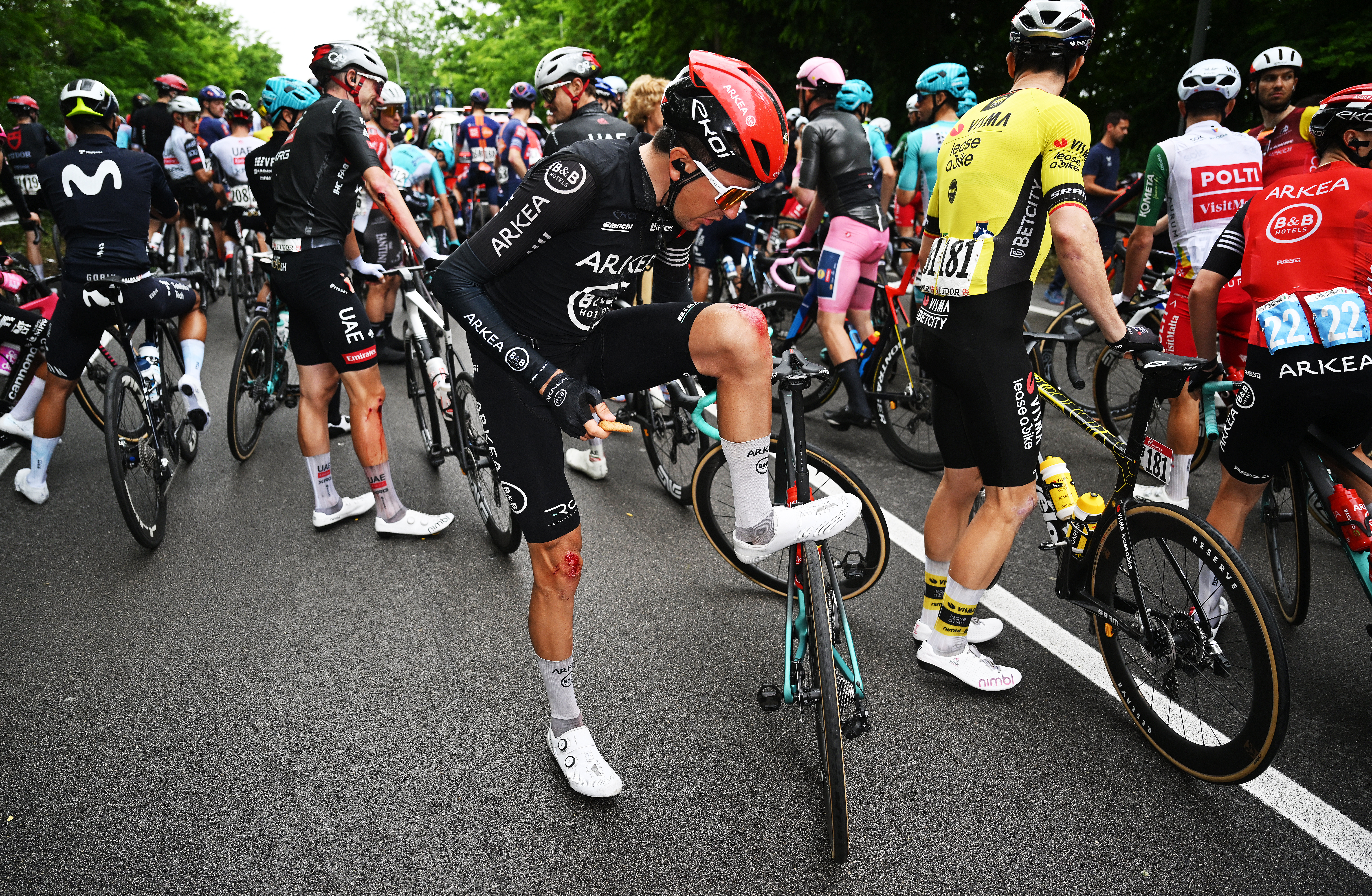 The aftermath of a crash at the Giro d'Italia