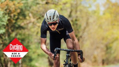 Male cyclist sprinting