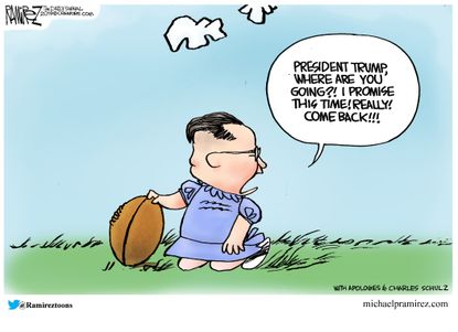Political Cartoon U.S. Kim Jong-Un Trump peanuts Lucy