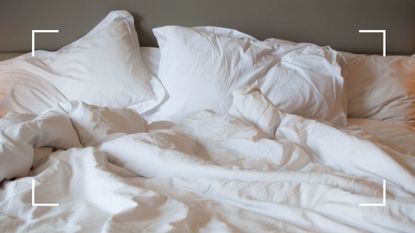 Empty, messy bed with white sheets to symbolise sexual anxiety