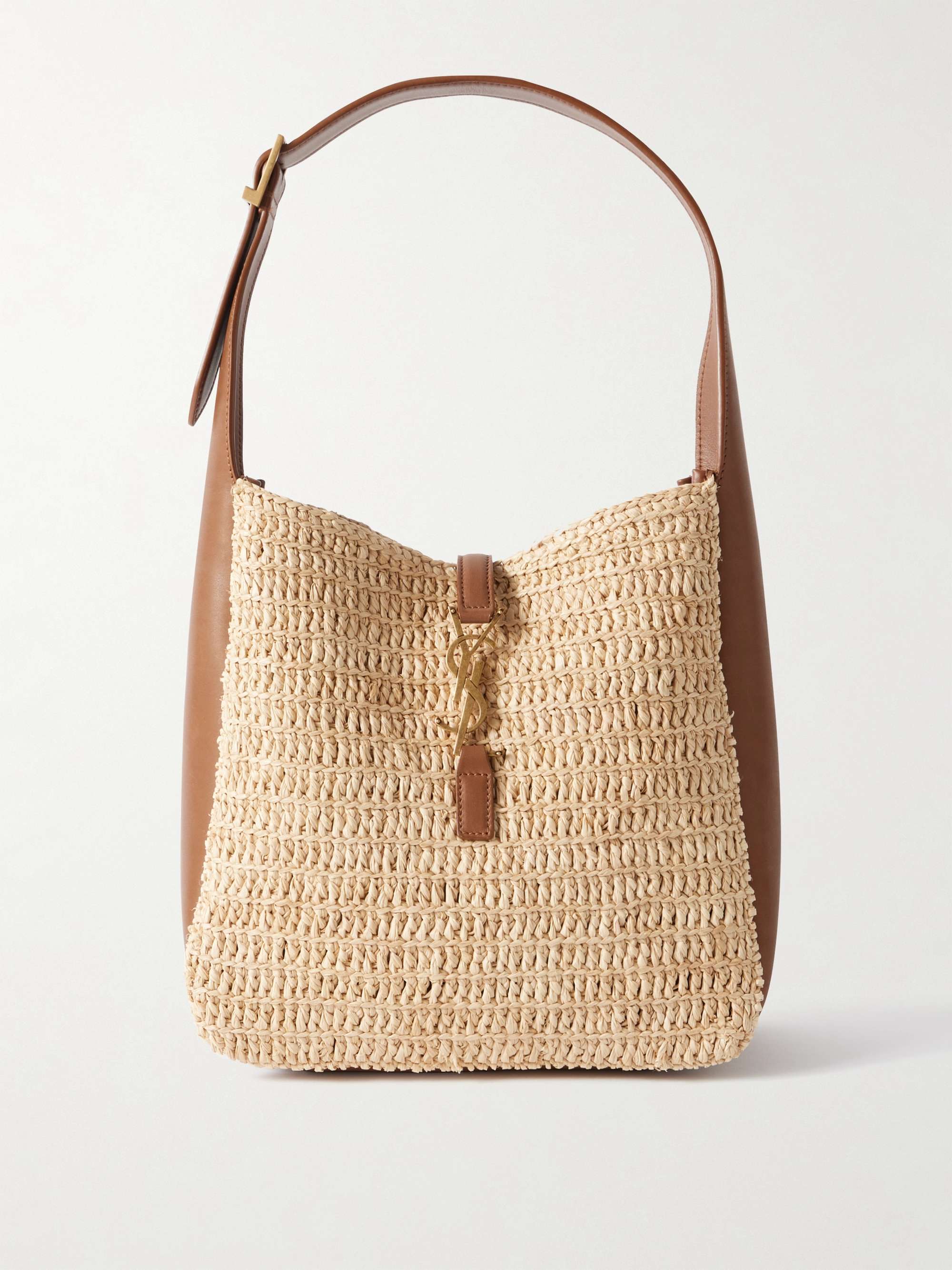 Le 5 à 7 Supple Small Leather-Trimmed Raffia Shoulder Bag