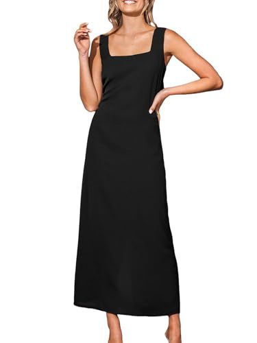 Cupshe Maxi Fall Dress for Women Square Neck Sleeveless Back Slit Wide Straps Long Elegant Party a Line Dress 2024 Black Xl
