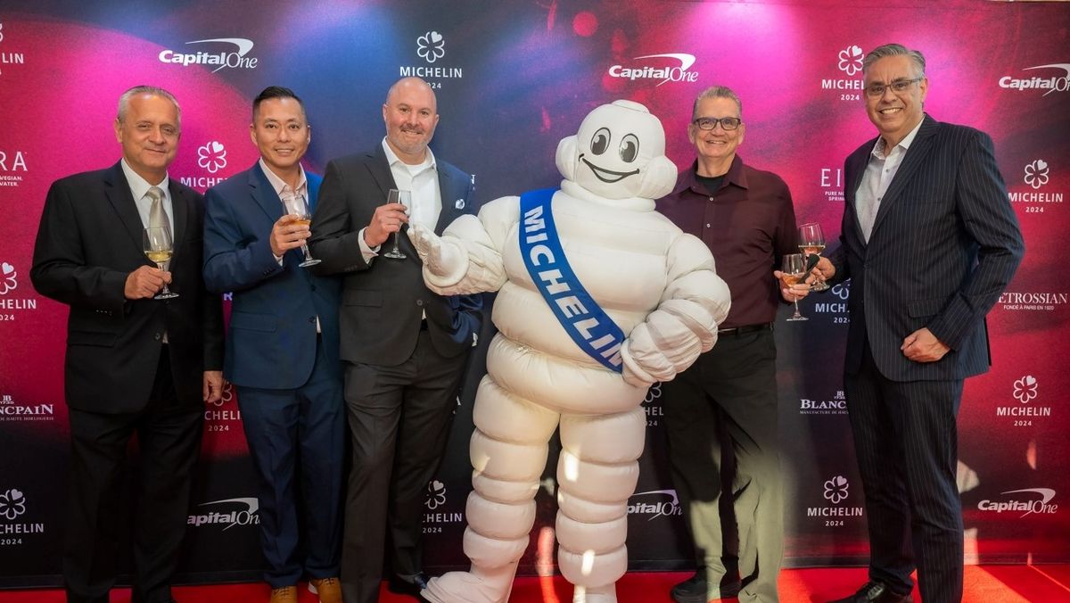 Victoria &amp; Albert’s, the culinary crown jewel of Walt Disney World Resort located at Disney’s Grand Floridian Resort &amp; Spa, receives its first MICHELIN star at a ceremony held in Tampa Apr. 18, 2024. Pictured are John Berko, director of food &amp; beverage for Walt Disney World Resorts, Executive Chef Kevin Chong, Chef de Cuisine Matthew Sowers, Culinary Director Scott Hunnel and Sommelier Israel Perez, maître d’hotel. Perez was also honored with an 2024 Florida Service Award during the ceremony. 