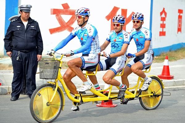 Tabriz Petrochemical Team members testing out a new bike