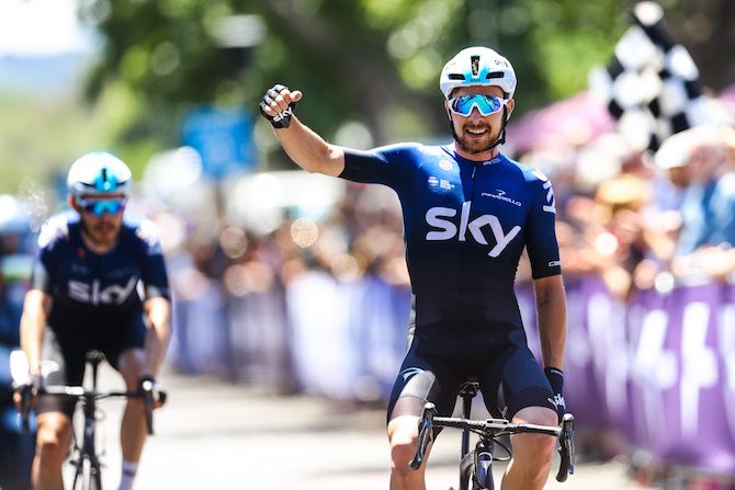 Owain Doull is thrilled to win stage 4 of the 2019 Herald Sun Tour ahead of Sky teammate Luke Rowe