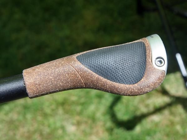 Ergon incorporates cork into the rubber blend of its GP1 grip for a softer feel, more shock absorption, and a lighter weight than its standard grips.