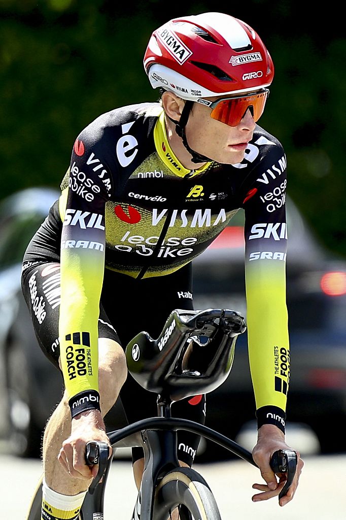 Danish Jonas Vingegaard Hansen of Team Visma-Lease a Bike pictured in action during a training ahead of the 2025 Tour de France cycling race, in Lille, France, on Thursday 03 July 2025. The 112th edition of the Tour de France starts on Saturday 5 July in Lille, France, and will finish in Paris, France on the 27th of July. BELGA PHOTO DAVID PINTENS (Photo by DAVID PINTENS / BELGA MAG / Belga via AFP)