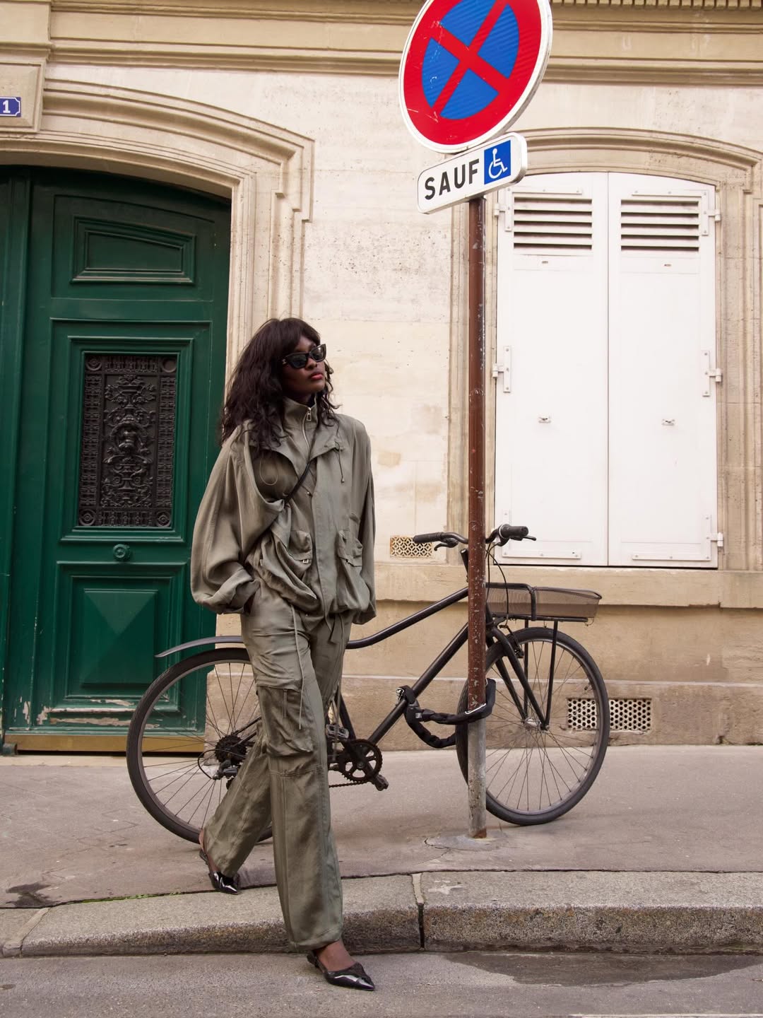 Amy in matching trousers and jacket