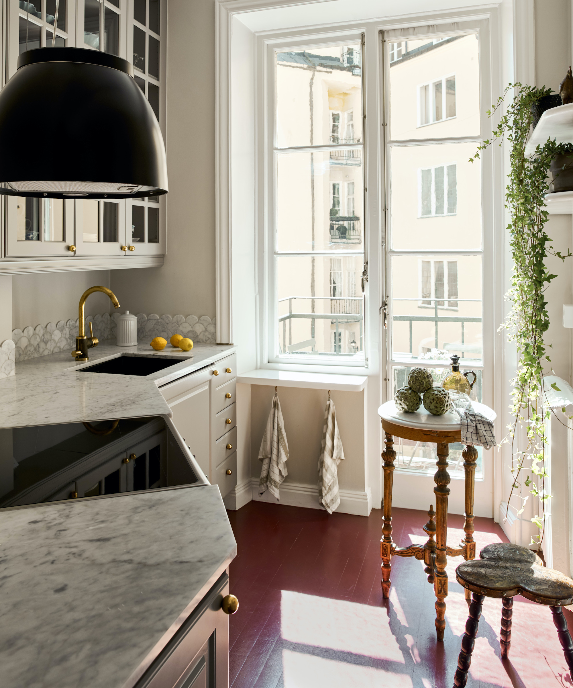 small kitchen with bright floor