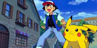 Ash and Pikachu in a battle in Pokemon.
