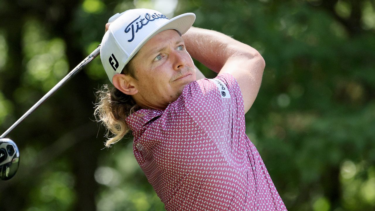 Cameron Smith takes a tee shot during the Boston leg of the LIV Golf Invitational Series