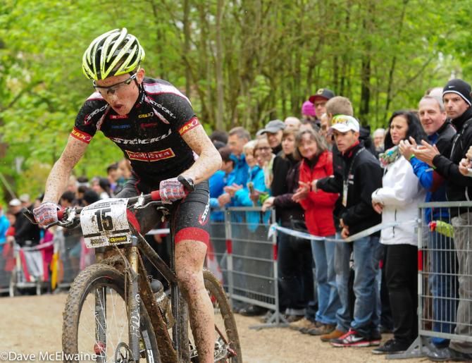 Mathias Flueckiger (Stockli Pro Team) riding in second postion on lap two